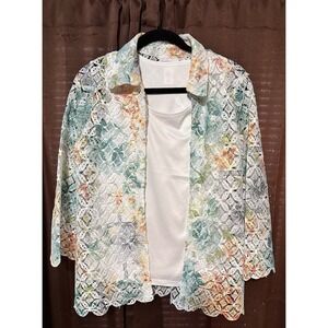 Alfred Dunner Floral Tunic Top Size Small Pullover 3/4 Sleeve